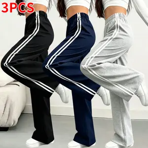 3-piece set of women’s casual athletic long pants; casual long pants; solid color; women’s long pants; suitable for casual wear and outdoor fitness/running; summer clothing, womenswear