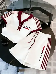 Paris Striped 2-Piece Short Set | Men's Casual Polo Tracksuit | Black & White