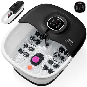 Collapsible Foot Spa with Heat, 16 Massage Rollers & Bubble, Electric Pedicure Foot Spa Massager with Pumice Stone, Foot Soaker Tub for Home Use, Remote Control, Black