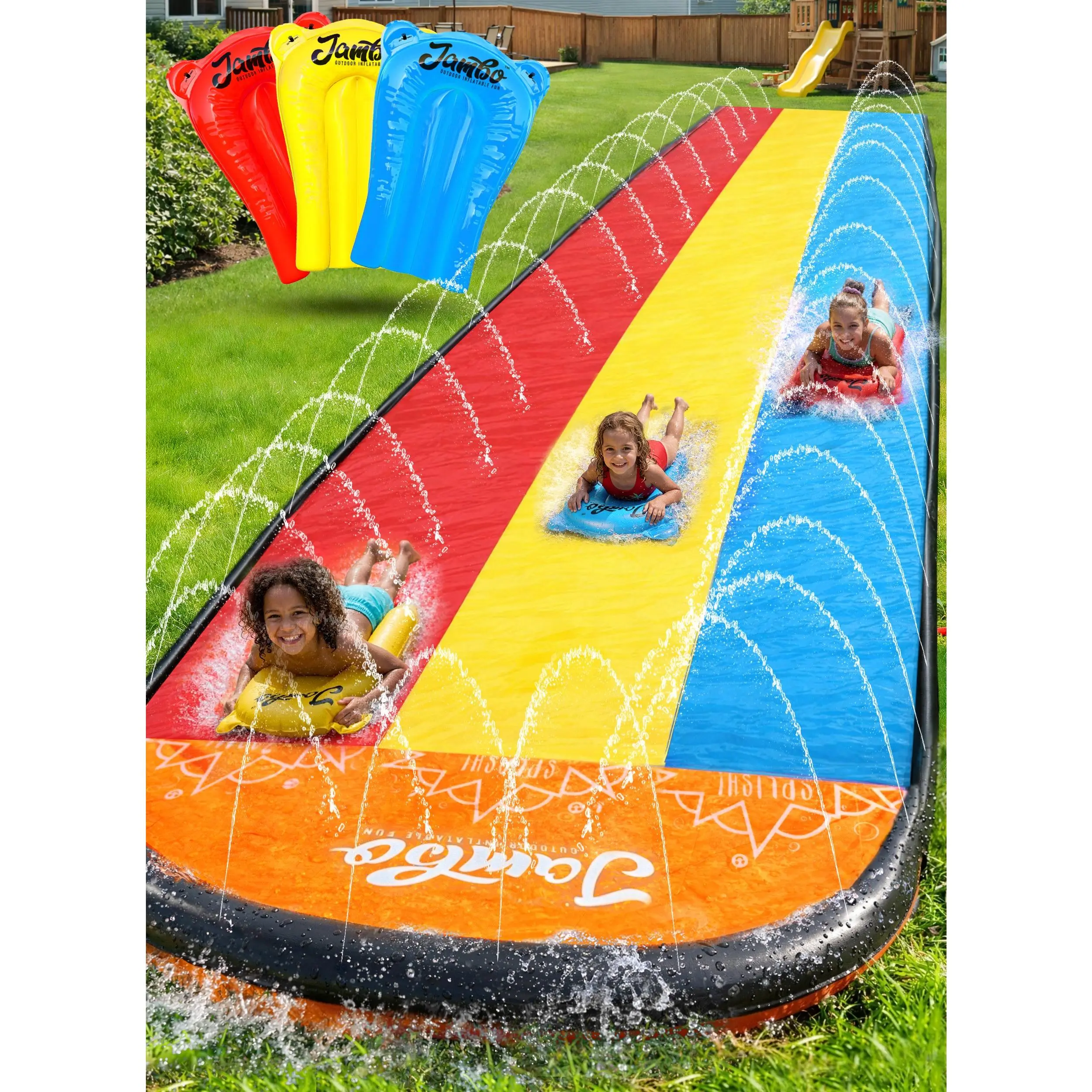 JAMBO 20ft Premium Triple Water Slide with 3 Body Boards JAMBO 20ft Premium Triple Water Slide with 3 Body Boards