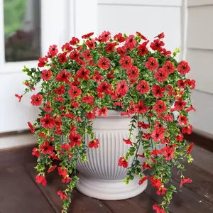 Artificial Hanging Flowers Fake Plants , Four-piece set of Red and White Eucalyptus Violet Wall Hanging, UV Resistant  for Garden Yard Wedding Hanging Basket Indoor Outdoor Decoration