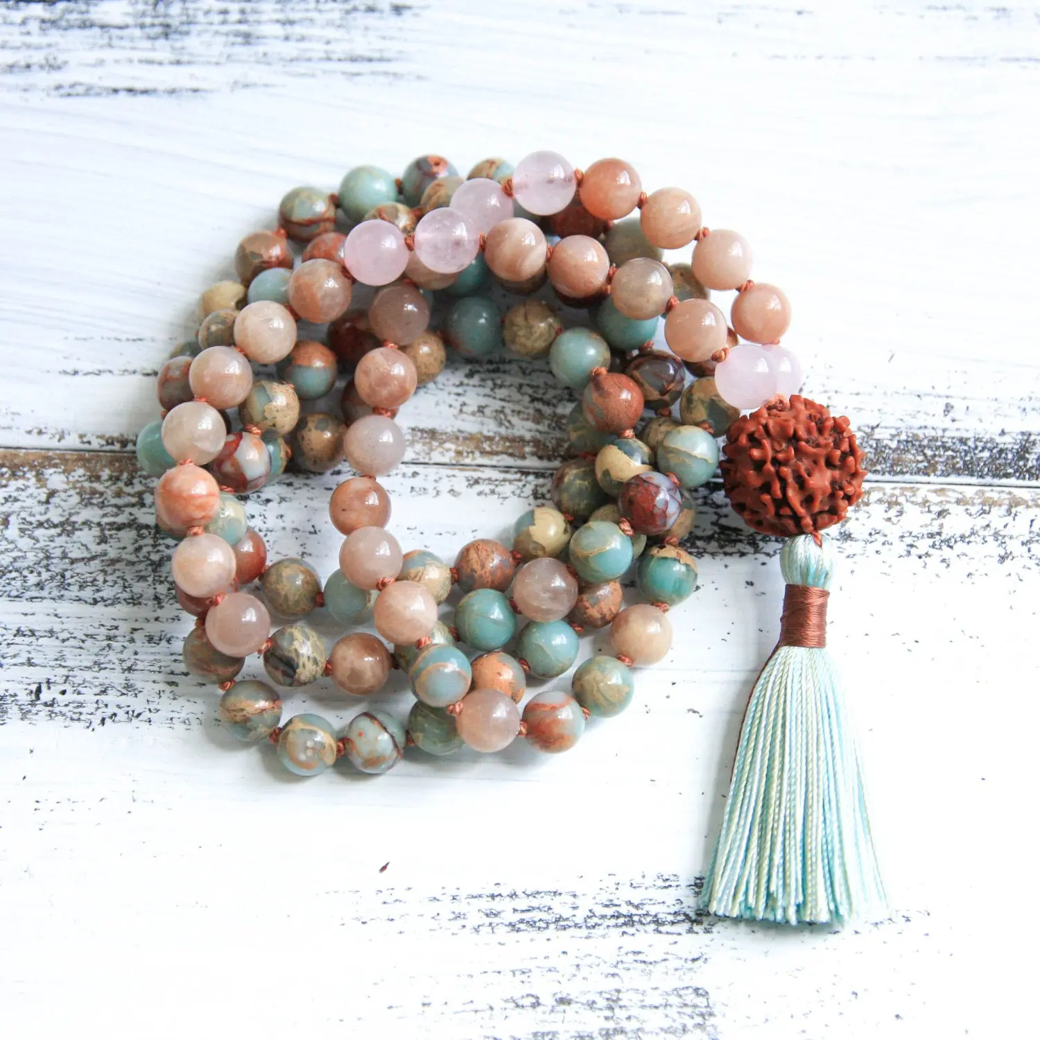 Endless Possibilities Aqua Terra Jasper & Sunstone Mala Necklace (aka African Opal)