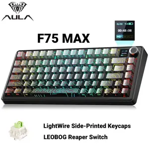 Aula F75 MAX Wireless Gaming Keyboard Smart Display & Knob,75% Hot Swappable Custom Mechanical Keyboard, RGB Backlit,Pre-lubed Linear Switches,Side Printed PBT Topographic Keycaps Grey Gradient Reaper Linear Switches