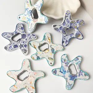 1pc Adorable Starfish Shaped Shell And Fish Sponge Pattern Dual-Use Fridge Magnet & Bottle Opener, Suitable For Home Decor, Daily Use, Beach Travel, Holiday Gift