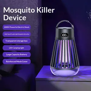 2-in-1 Rechargeable Electronic Mosquito Killer Bug Zapper Lantern - Shockproof, Waterproof, All-Protection, Indoor/Outdoor Light for Home, Camping (J3-Black)