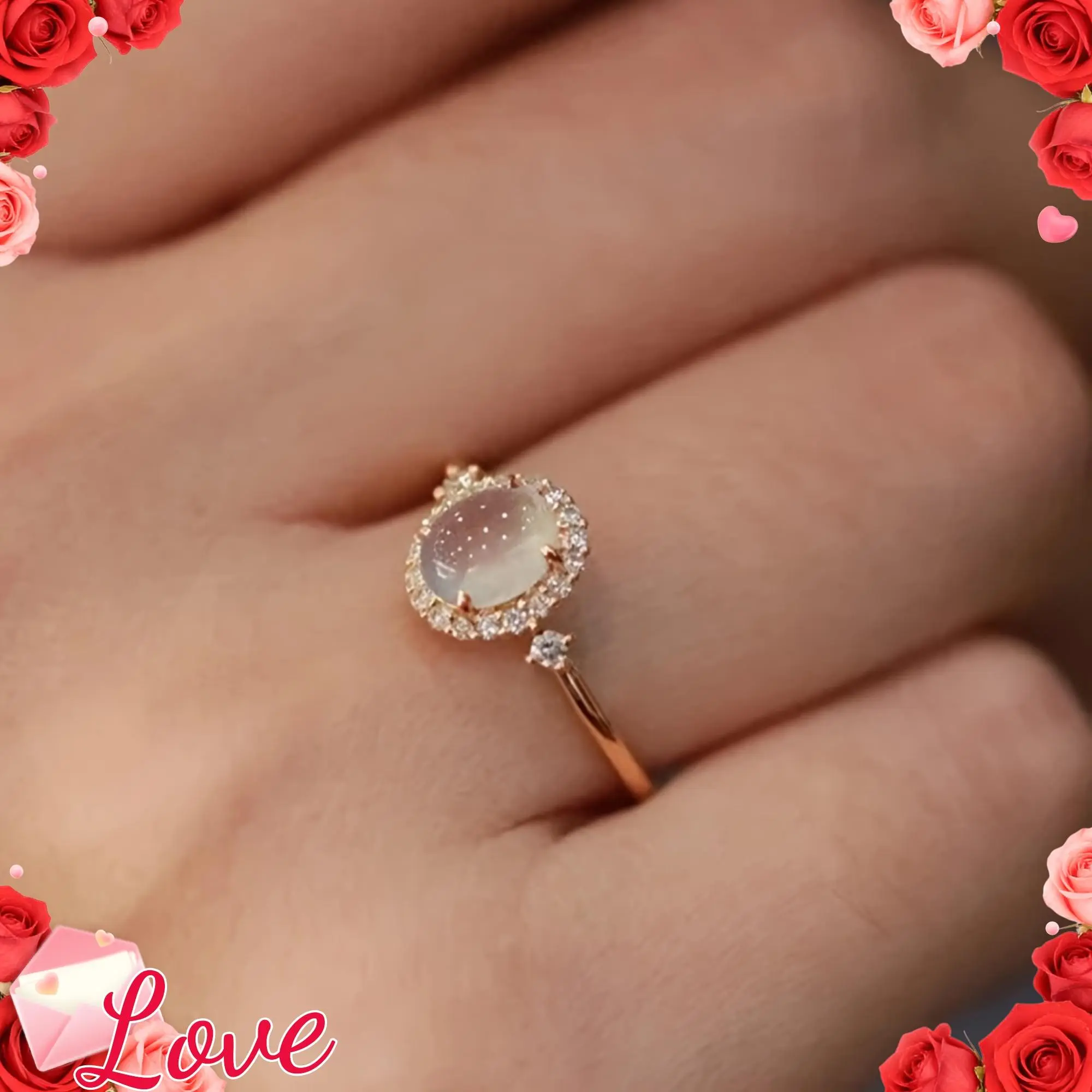 Elegant Promise Ring Set with Moonstone Engagement Wedding Ring Evening Party Banquet Decoration Sweet Anniversary Gift