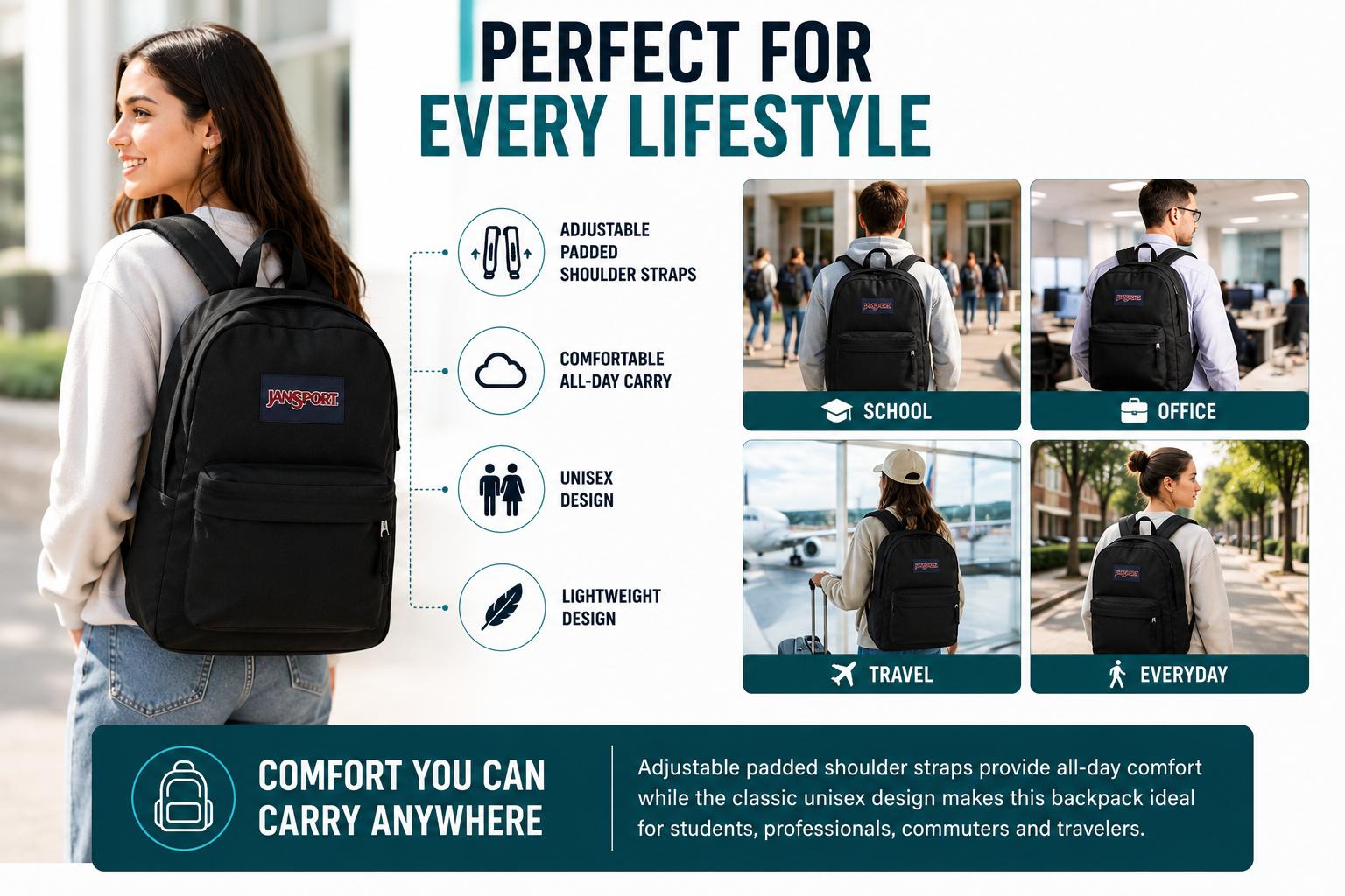 JanSport SuperBreak One Backpacks - Durable, Lightweight Bookbag with 1 Main Compartment, Front Utility Pocket with Built-in Organizer - Premium Backpack, Black JanSport SuperBreak One Backpacks - Durable, Lightweight Bookbag with 1 Main Compartment, Front Utility Pocket with Built-in Organizer - Premium Backpack, Black