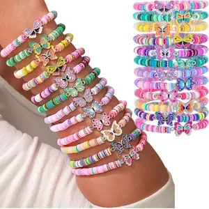 24Pcs Women's Colorful Butterfly Polymer Clay Bracelet Set, Perfect for Vacation Style Parties & Gift-giving