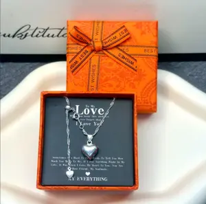 1 Pc stylish silver heart pendant necklace with a card box packaging, featuring a unique pull-to-adjust design, suitable for everyday wear, women's fashion jewelry, everyday and party accessory, perfect gift.
