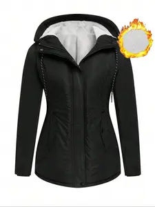 Plus Size Women's Long Fleece Jacket, Warm Winter Coat, Casual Fashion Outerwear, Womenswear, Comfortable and Stylish, Perfect for Cold Weather, Drawstring, Long Sleeves