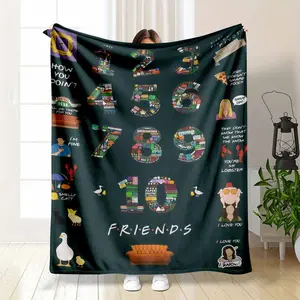 Funny Friends TV Show Blanket Iconic Numbers Collage Print Soft Flannel Fleece Throw Central Perk Quotes Pattern 90s Nostalgia Gift For Best Friend Fan