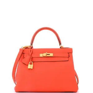Pre-owned HERMÈS Leather Top Handle Bags Hermes Kelly Handbag Capucine Togo with Gold Hardware 28 by Rebag
