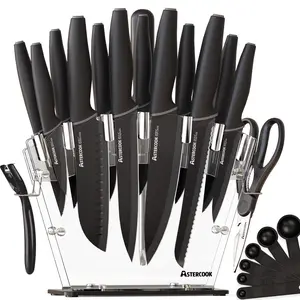 Astercook Kitchen Knife Set with Block, 17 PCS High Carbon Stainless Steel Sharp Serrated Steak Knives Set, Chef Knives, Bread Knife, knives set Astercook Kitchen Knife Set with Block, 17 PCS High Carbon Stainless Steel Sharp Serrated Steak Knives Set, Chef Knives, Bread Knife, knives set
