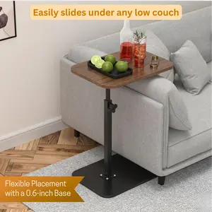 Adjustable Swivel TV Tray & Couch Side Table, Heavy Duty C-Shaped End Table with Natural Wood Top for Eating, Living Room, Bedroom, and Bathroom Use