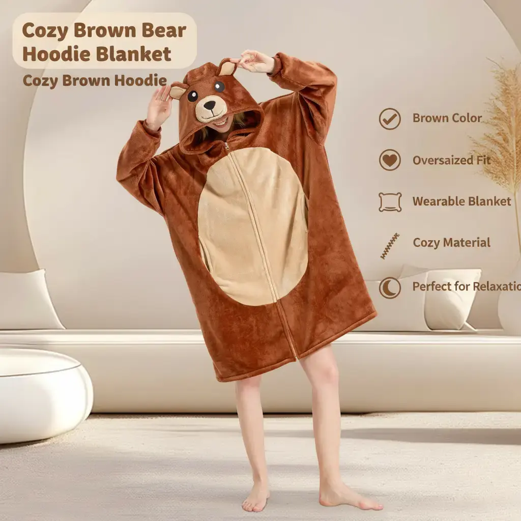 Brown Bear Oversized Wearable Blanket Hoodie - Cozy and Comfortable for Relaxation and Sleep hoodies women