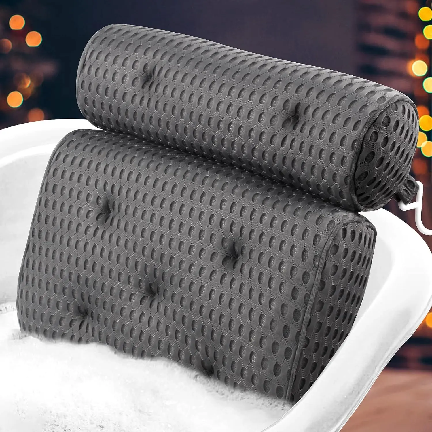 Bath Pillow with Anti-Slip Suction Cups, 4D Mesh Soft Spa Headrest for Tub Neck & Back Support, Fits Bathtub, Spa Tub, Jacuzzi, Father's Day Gift for Dad