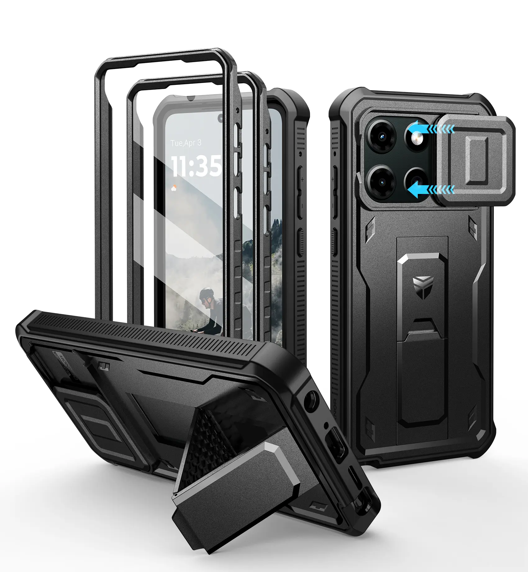 Dexnor Heavy Duty Shockproof Case for Motorola Moto G-Stylus-5G 2025/2026 Smartphone - 2 Front Frames, Built-in Magnetic Slide Camera Cover, Screen Protector, Kickstand for 6.7 inch Handheld Cellphone Devices (Landscape Support), Casing, Accessories