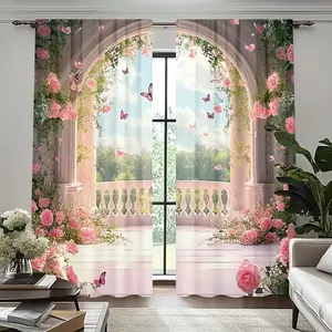 2 Pieces Romantic Floral Print Curtains for Bedrooms and Living Rooms, Stylish Rod Pocket Design for Home and Office Use, Window Curtain, Room Decor Curtain