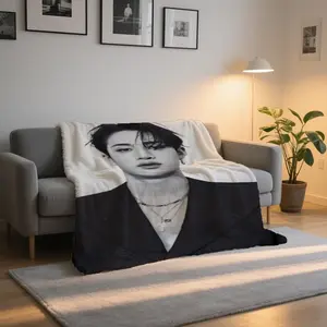 Bang Chan Anime-Style Flannel Blanket - Soft & Cozy Modern Design with Vibrant Digital Print, Perfect for Sofa, Office, Travel & Home Decor, All-Season Use, Blanket for Couch, Office Throw, Stylish Throw, Highquality Throw-280GSM cozy a soft comfort blank