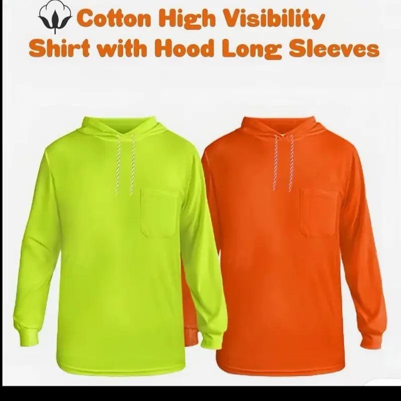 Men's 2-Pack High Visibility Hooded T-Shirts, Casual Long Sleeve Cotton Pullovers for Summer Workwear, Multicolor, Menswear, Stylish, Casual Hoodie Pullovers, Hooded Coverage