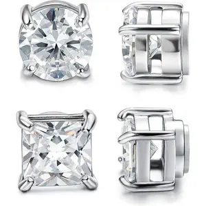 2 Pairs Stainless Steel Stylish Non-Piercing Magnetic Stud Earrings Hypoallergenic CZ Men and Women 5-8MM Sizes