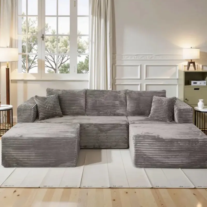 Modular Sectional Sofa Bed Chaise Corduroy Fabric Cushion Boneless No Assembly