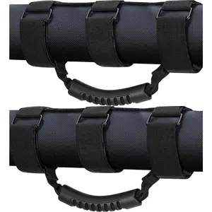 2 Pack Grab Handle Set Compatible with Wrangler TJ YJ JK, Easy-to-Fit 3 Straps Design for 1955-2023 Models (Black)