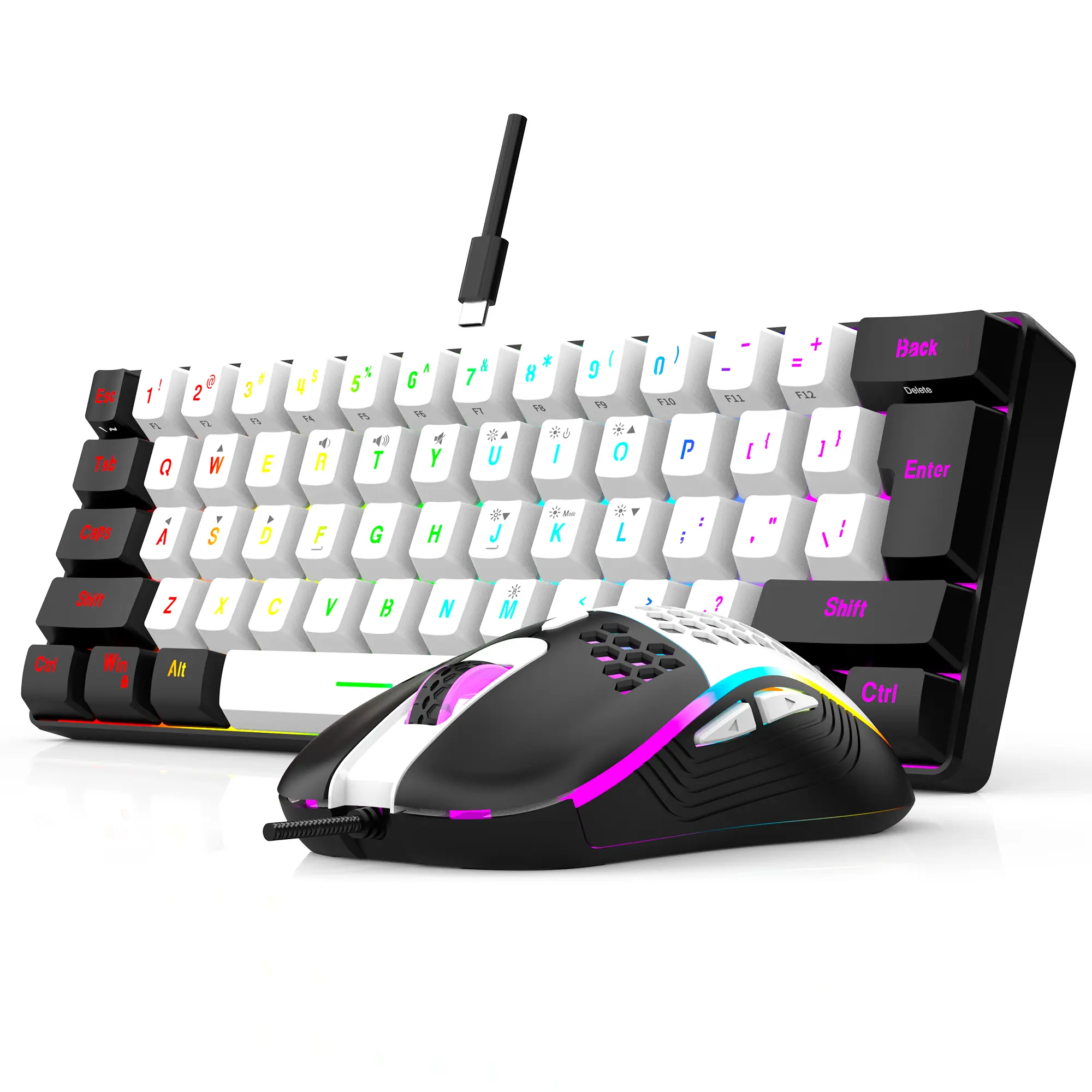 7KEYS 60% Combo Wired Gaming Keyboard & Mouse Set, 61-Key RGB Backlit Keyboard with 25-Key Anti-Ghosting Double Injection, 6400 DPI Mouse for Gaming, Compatible with PC, Mac, Laptop,techvibes