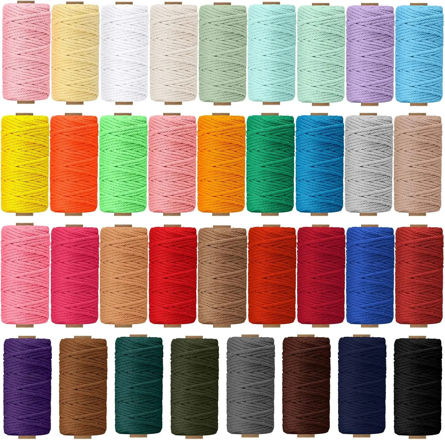 36 Rolls Macrame Cord 3 mm x 1188 Yards   Macrame Rope 4 Strand Twisted Soft Colored Macrame Supplies for DIY Crafts, Wall ,  Hangers, Crafts, Knitting(Colorful)