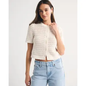 Abercrombie & Fitch Textural Short-Sleeve Crew Cardigan