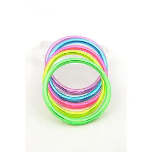 Neon Party Set Thai Buddhist Temple Bracelets, Mantra Bangle, Thick, Gold Leaf Filled, Polycarbonate Tubing, Waterproof Religious Jewelry