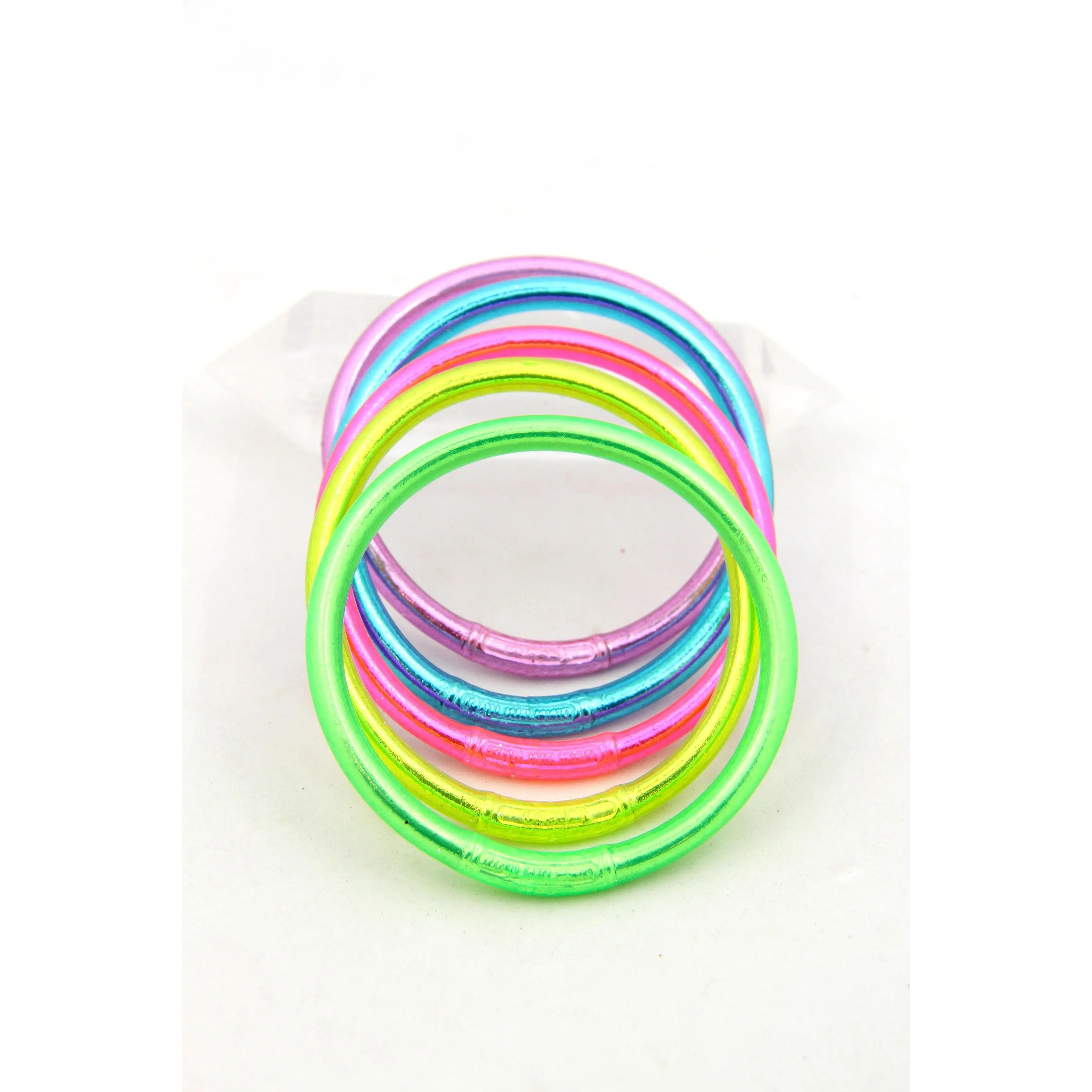 Neon Party Set Thai Buddhist Temple Bracelets, Mantra Bangle, Thick, Gold Leaf Filled, Polycarbonate Tubing, Waterproof Religious Jewelry