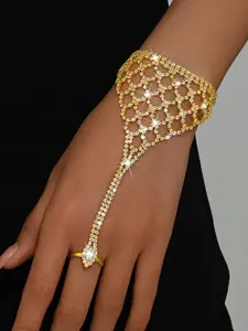 Elegant Grid Rhinestone Interlocking Bracelet, Simple Style Women's Party Vacation Design, Fashionable and Unique Hand Jewelry, Rhinestone Bangle Bracelet