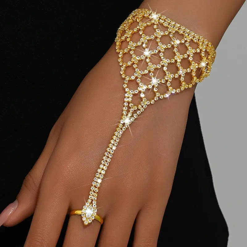 Elegant Grid Rhinestone Interlocking Bracelet, Simple Style Women's Party Vacation Design, Fashionable and Unique Hand Jewelry, Rhinestone Decorated Bangle, Rhinestone Bangle Bracelet, Fashion Bracelets