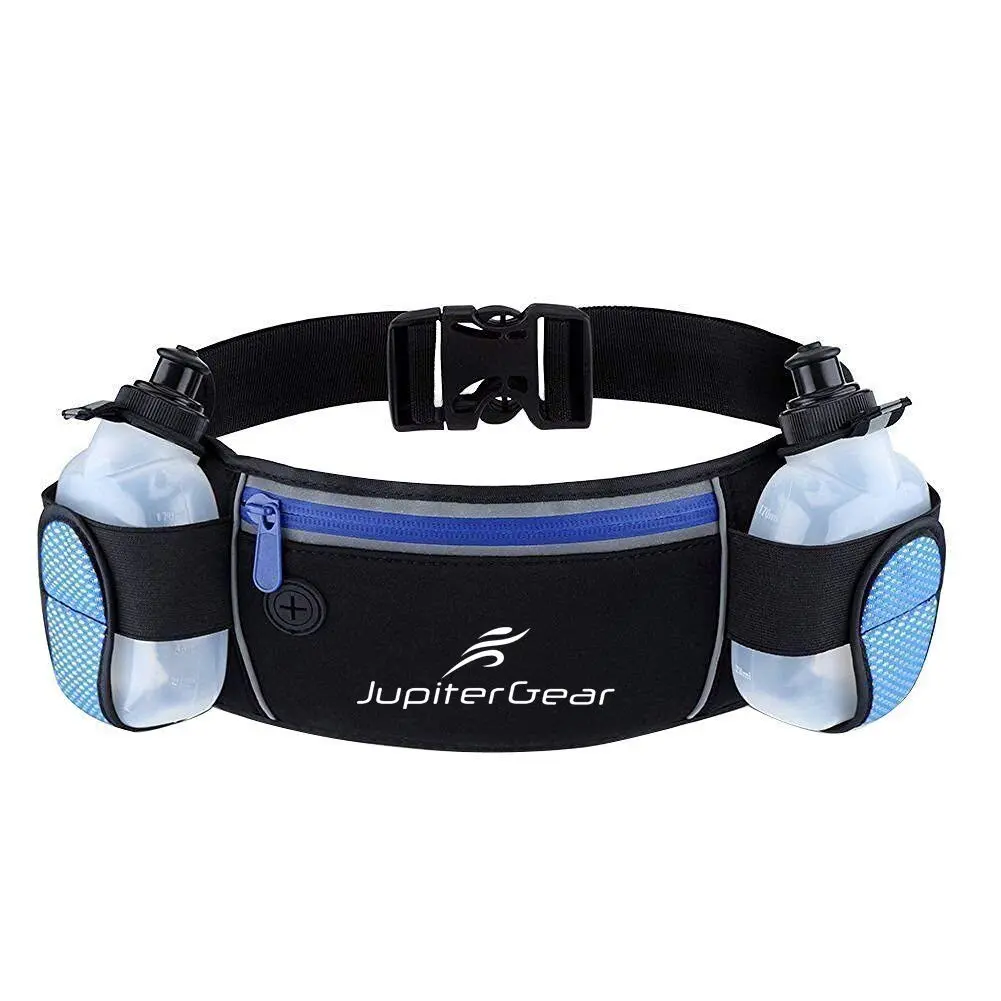 JupiterGear Running Hydration Belt Waist Bag with Water-Resistant Zipper Pockets & 2 Water Bottles for Running Hiking Cycling Climbing and for 6.1 Inch Smartphones