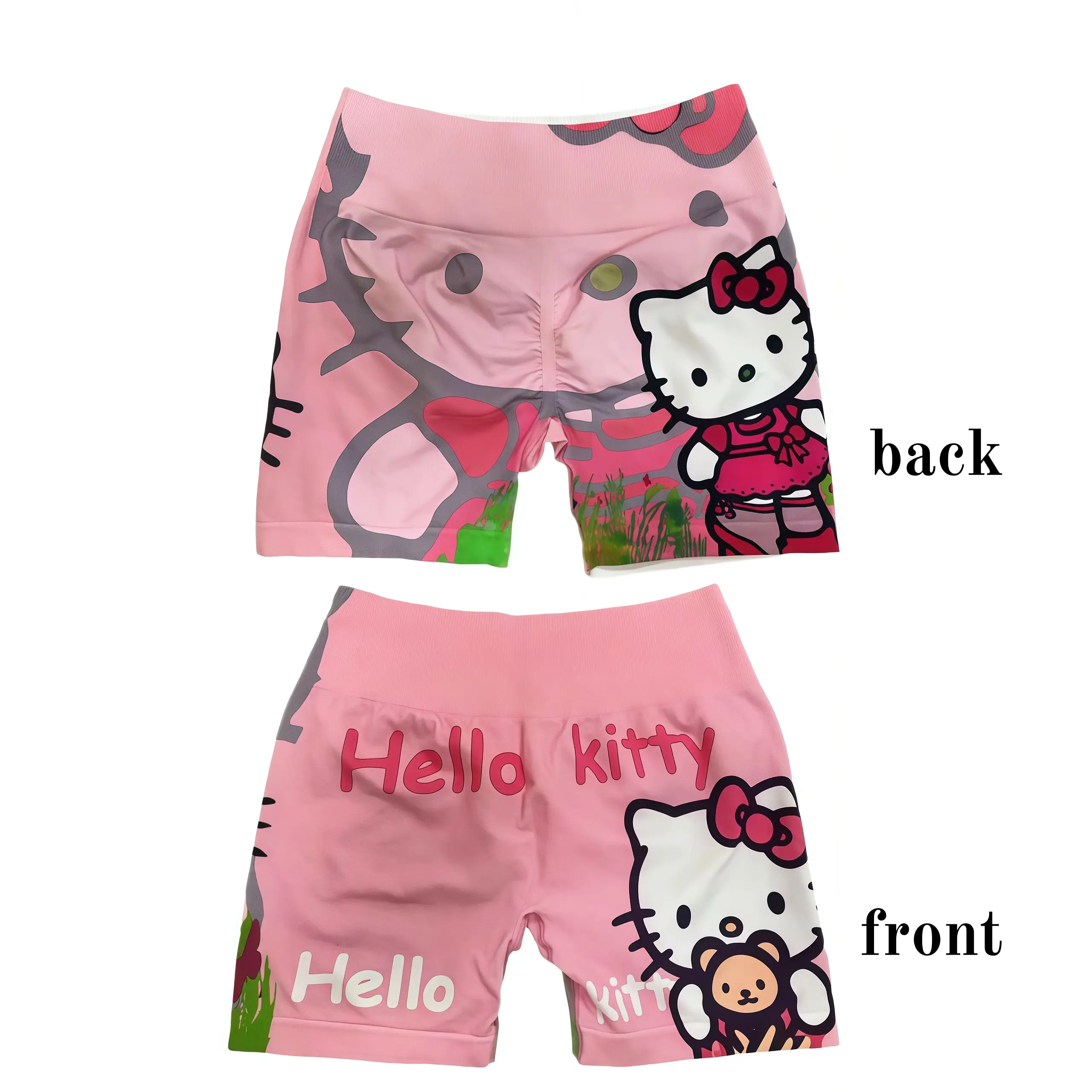 Women's Sanrio Hello Kitty Reversible Printed High-Waisted Fitness Shorts, Ideal for Yoga Workouts