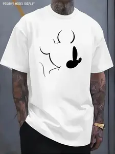 Men's Cartoon Line Print T-Shirt, Casual Loose Fit, Comfortable Fashion, Essential Wardrobe Item, Short Sleeve, Fitted Style, Streetwear, Menswear