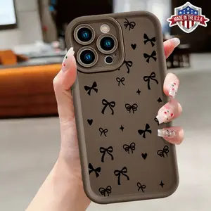 Black Bow & Heart Coquette Phone Case for iPhone 11 12 13 14 15 16 17 Pro Max Plus Air, Cute Girly Aesthetic, Slim Shockproof Protective Cover, Soft Matte Finish, Anti-Scratch Made in USA