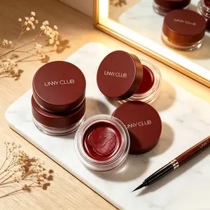 UNNY CLUB #05 Sunset Crimson Shimmer Eyeliner Cream, Glitter Burgundy Red Waterproof Eyeliner Pomade With Hydrating Argan Oil Formula, Create Tipsy Atmosphere Romantic Wine Red Eye Makeup