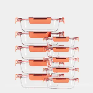 Glass Lunch Box Set with Lid Borosilicate Glass Food Container Microwave and Dishwasher Safe Rectangular Meal Prep Containers for Students and Office Workers kitchenware kitchen storage container portable Airtight stackable