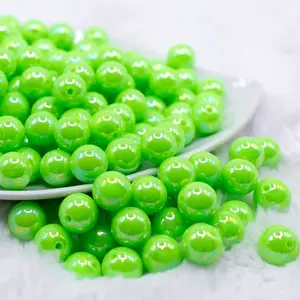 12mm Neon Lime Green AB Solid Acrylic Bubblegum Beads