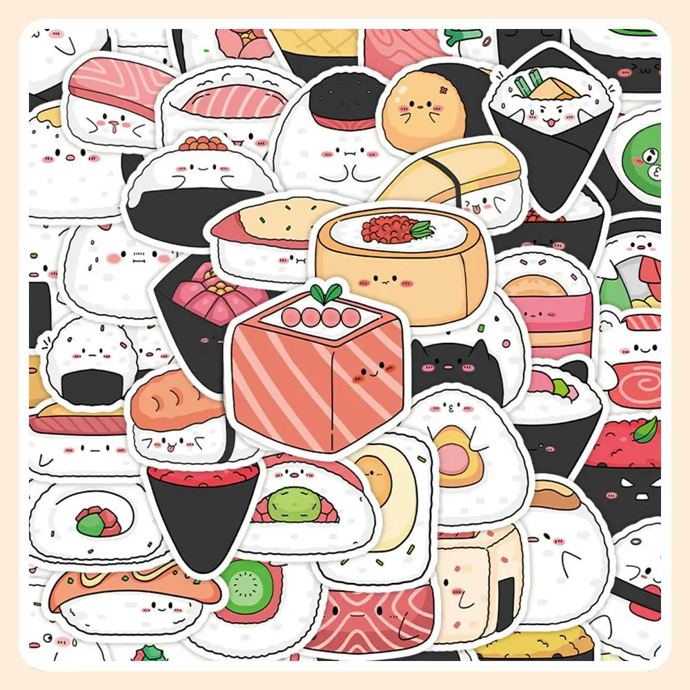 Sushi Pattern Sticker, 60pcs/set Waterproof Self Adhesive Decorative Sticker for Gift Greeting Card Water Bottle Laptop Phone Case