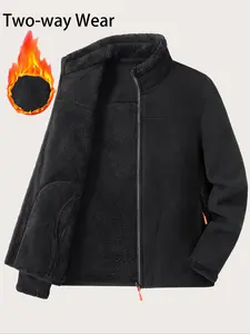 Women's Fashion Reversible Fitted Warm Fleece Jacket, Comfortable Thickened Polar Fleece Coat for Autumn Winter, Stylish Solid Color Outerwear, Casual Comfy Jacket