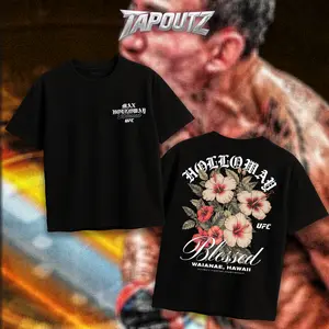 TAPOUTZ Max Holloway "Blessed" Hawaii Hibiscus UFC Heavy Cotton Shirt BMF Tshirt UFC Hoodie Sweater Fan Apparel Menswear Direct-to-garment Breathable Printing