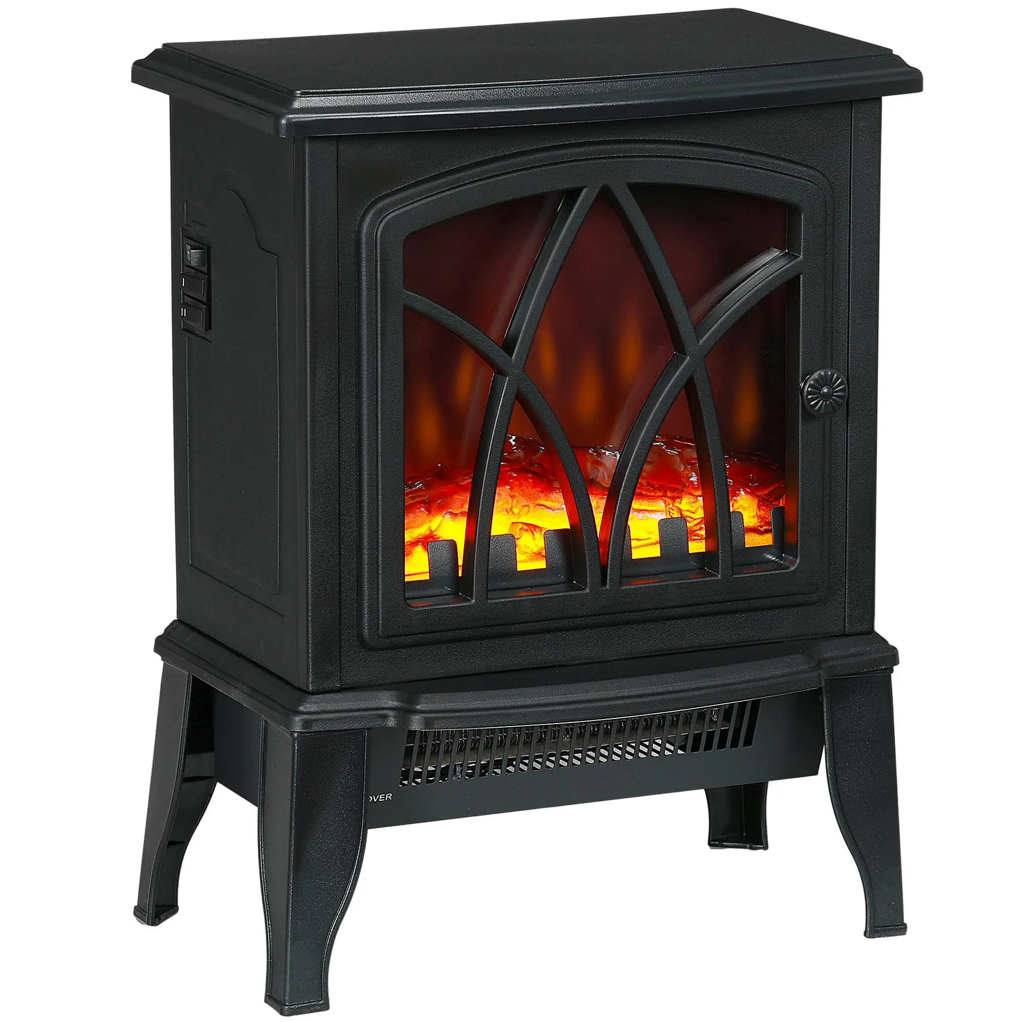 HOMCOM Electric Fireplace Stove, 18" Freestanding Fireplace Heater with Realistic Flame, Overheating Protection, Portable, 750W/1500W