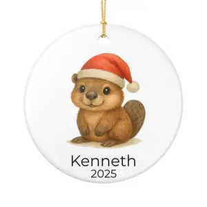 Personalized Baby Beaver Christmas Ornament, Cute Woodland Animal Ornament, Custom Name Keepsake Gift for Kids, 2025 Holiday Decor