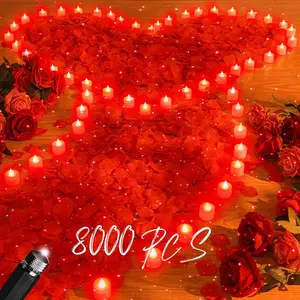8000 count Artificial Rose Petals with 120 count Flameless LED  Light Candles Set Romantic Special Night Decorations for Proposal Anniversary Wedding Party Decor(Red)
