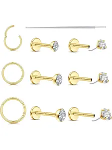 20g/18g Nose Rings Studs for Women Men, 14k Filled Flat Back, Hypoallergenic Stainless Steel, Threadless Push in Cz Piercing Jewelry, Hinged Nose Ring