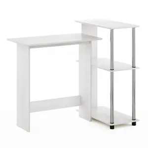 The ABBOTT Desk in White Oak/Stainless Steel keeps your setup simple and efficient with a 38.1-inch desk, a built-in bookshelf and an L-shaped layout, and a design that feels right at home in a bedroom or home office corner.