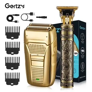 2-In-1 Electric Shaver Set, Dragon Carved Head Trimmer, USB Rechargeable Shaver, Rechargeable Dual Blade Razor, Includes Combs & Cleaning Brush